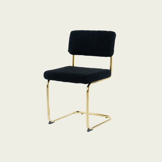 Retro cantilever chair | Black flannel upholstery |Gold metal frame