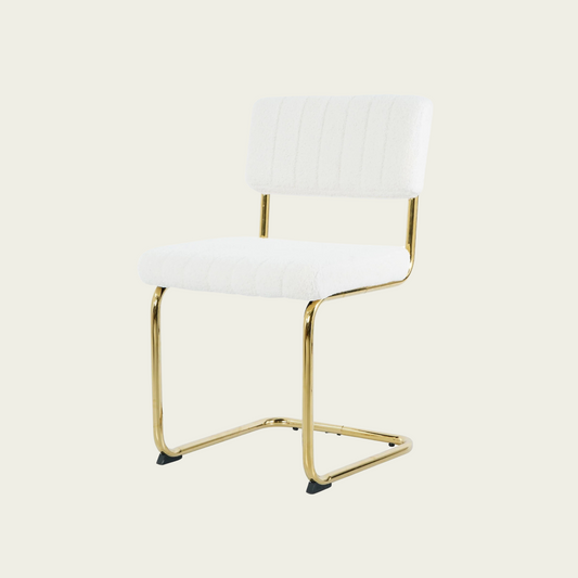 Retro cantilever chair | White flannel upholstery |Gold metal frame