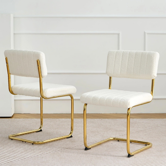 Retro cantilever chair | White flannel upholstery |Gold metal frame