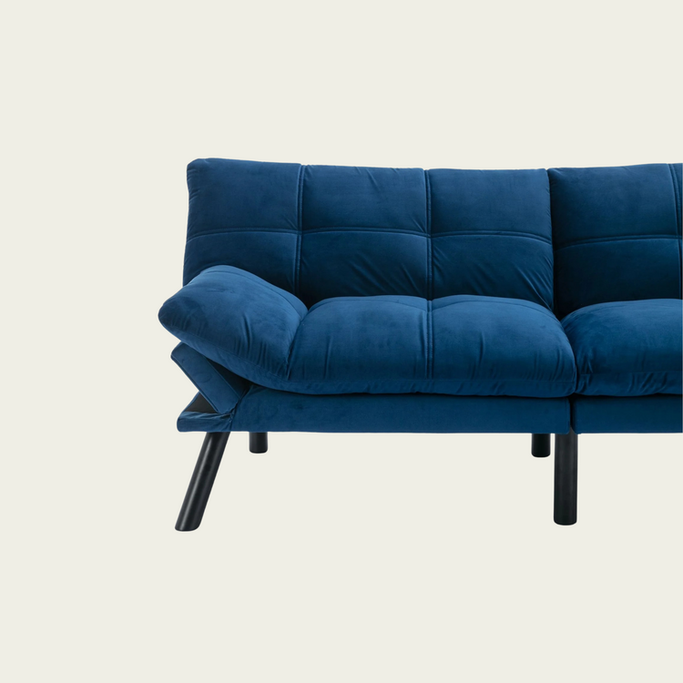 Retro folding backrest armless couch| Tufted Pillow backrest & seat cushions| Black velvet