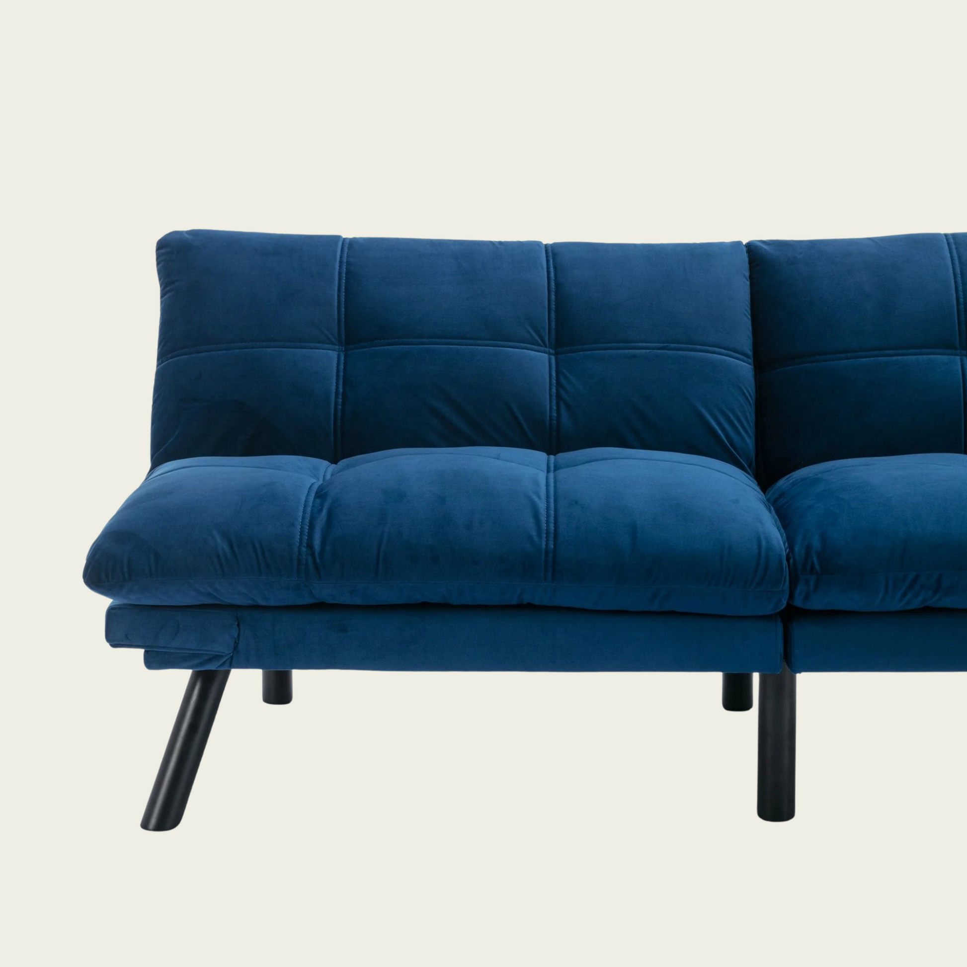Retro folding backrest armless couch| Tufted Pillow backrest & seat cushions| Black velvet