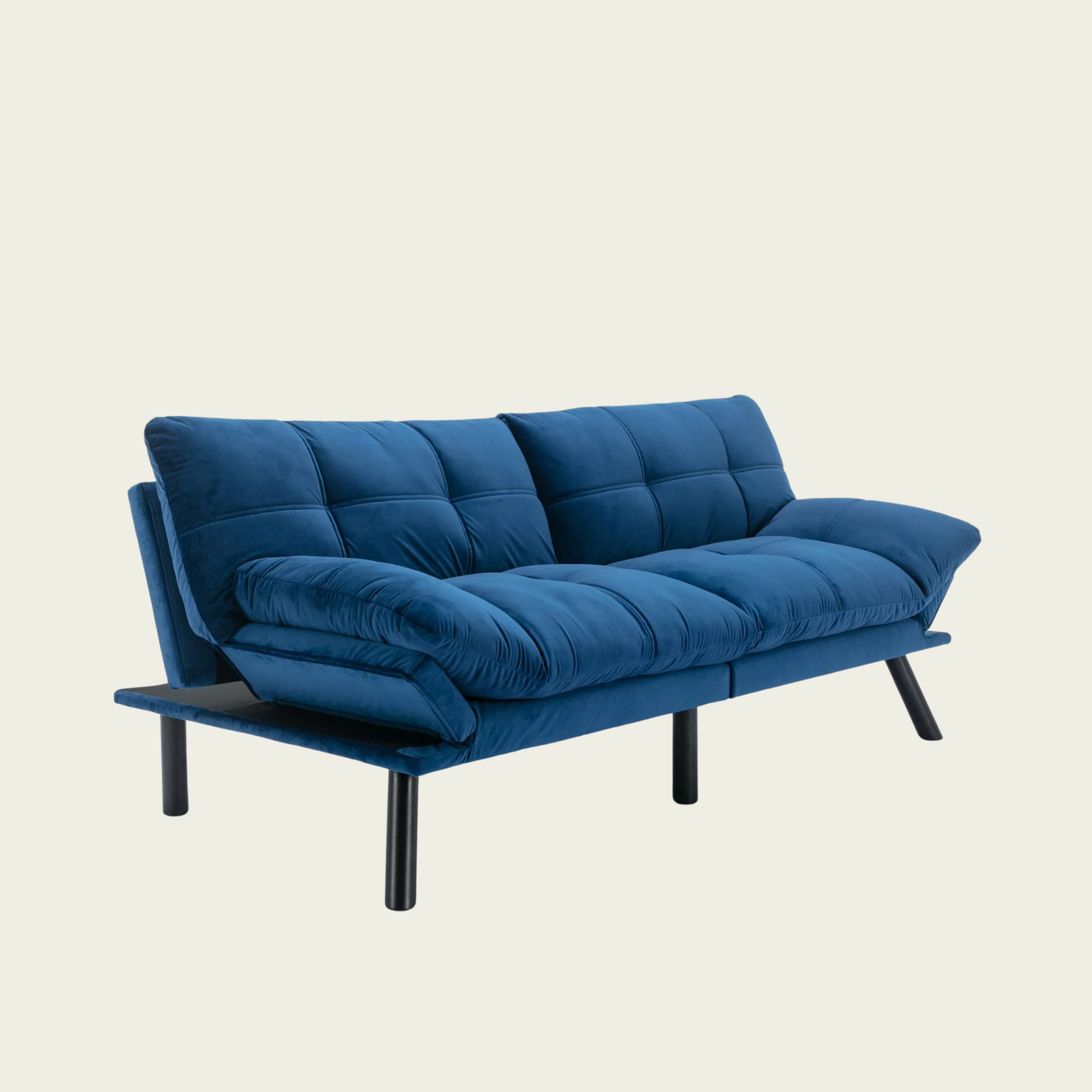 Retro folding backrest armless couch| Tufted Pillow backrest & seat cushions| Black velvet