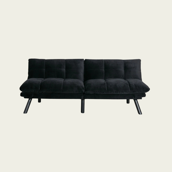 Retro folding backrest armless couch| Tufted Pillow backrest & seat cushions| Blue velvet upholstery