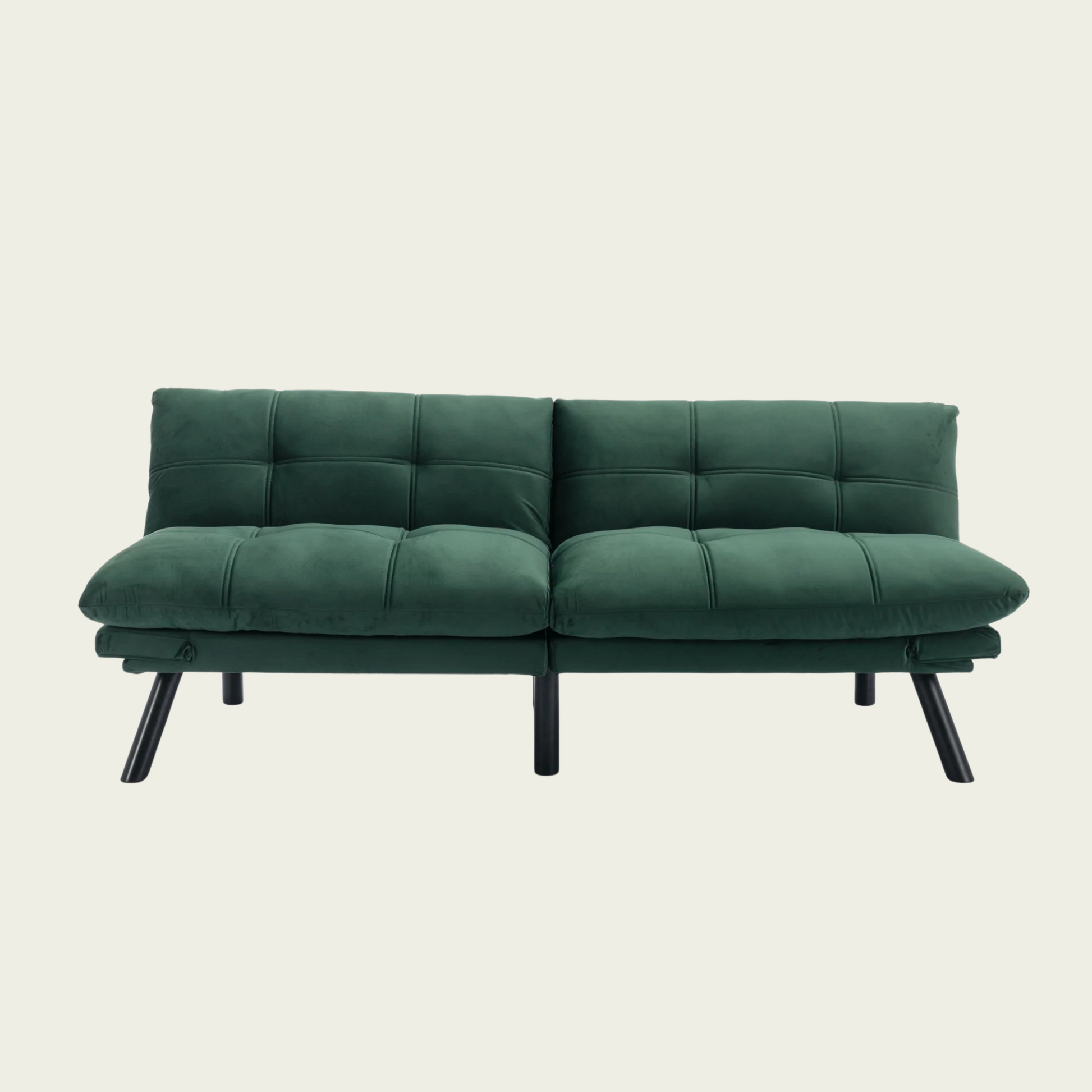 Retro folding backrest armless couch| Tufted Pillow backrest & seat cushions| Green velvet 