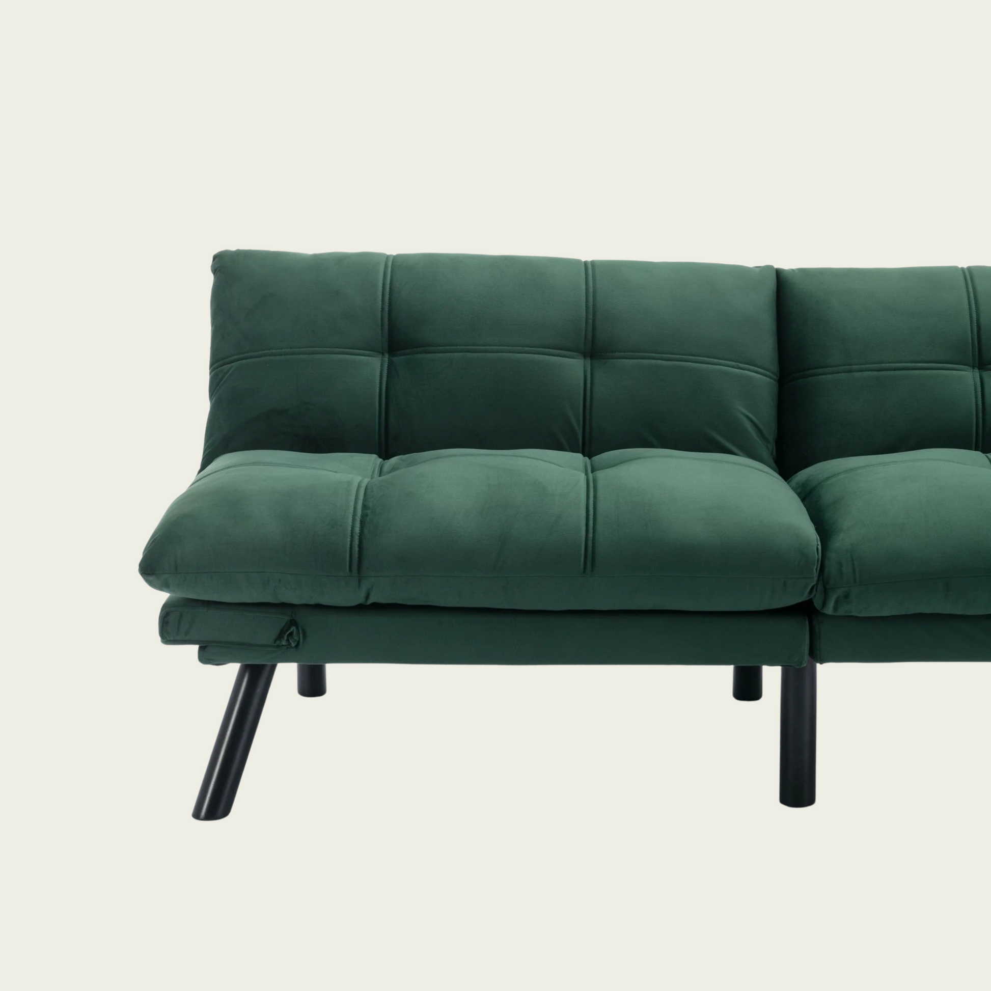 Retro folding backrest armless couch| Tufted Pillow backrest & seat cushions| Green velvet 