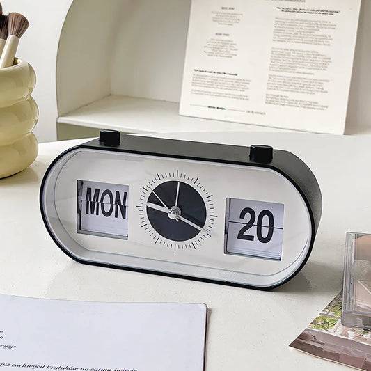 Retro Mechanical Alarm Clock with Digital Flip Calendar