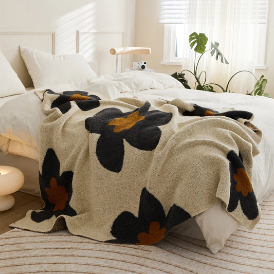 Soft Microfiber Throw Blanket -  Black Flowers