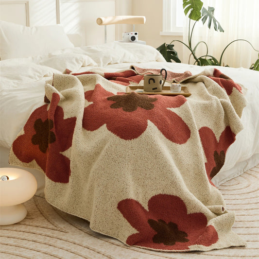 Soft Microfiber Throw Blanket -  Red Flowers