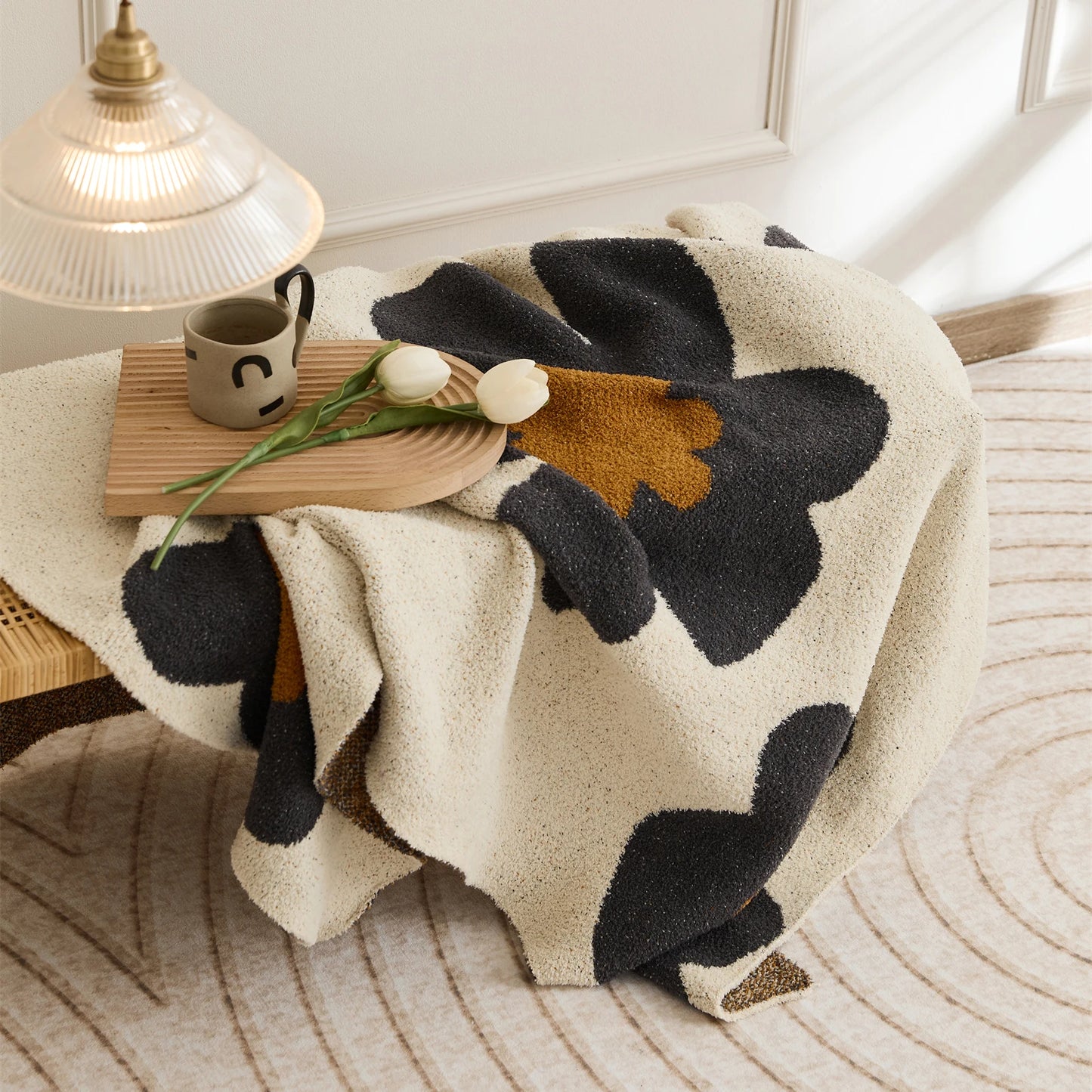 Soft Microfiber Throw Blanket -  Black Flowers