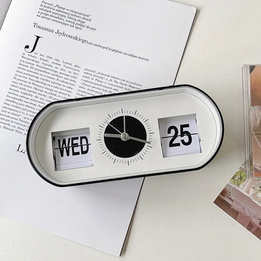 Retro Mechanical Alarm Clock with Digital Flip Calendar