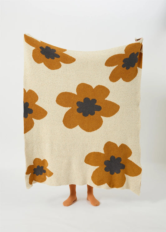 Soft Fluufy Microfiber Throw Blanket - Orange Flowers