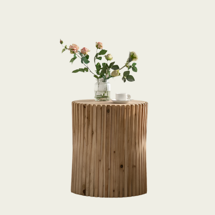 Retro Cylindrical Coffee Table with Vertical Texture Relief Design | Tree Log imitation