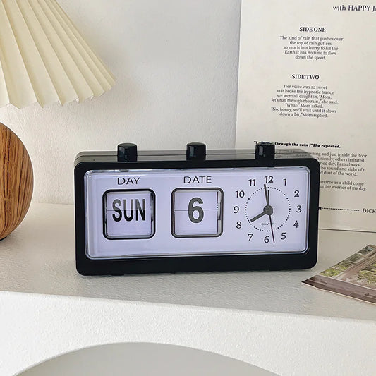 Vintage Retro Quartz Alarm Clock with Flip Calendar Display