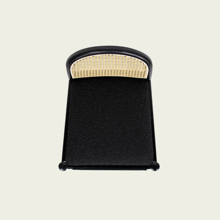 Set of 2  Bar Stools | Curved Cane Rattan Backrest | Black Boucle Seat | Black Wood Frame