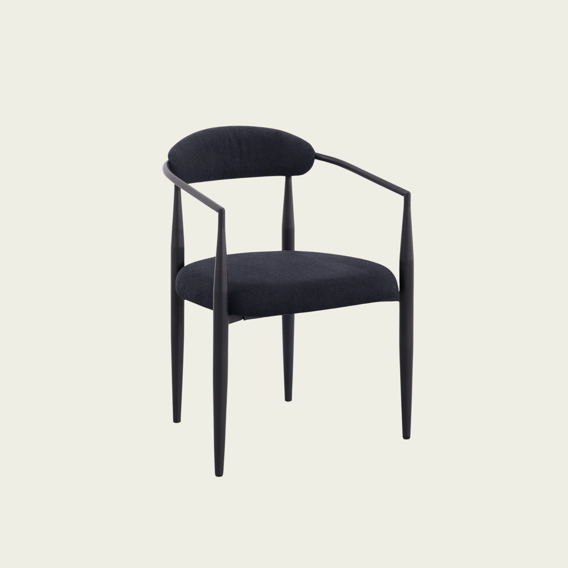 Set of 2 Mid-century modern backrest chairs | needle metal frame & black sherpa upholstery 0 0