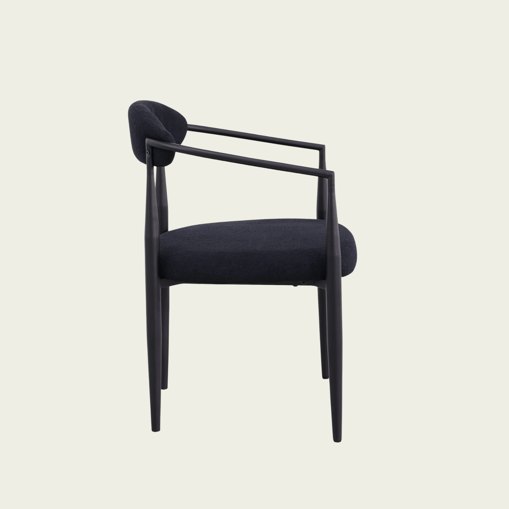 Set of 2 Mid-century modern backrest chairs | needle metal frame & black sherpa upholstery 44