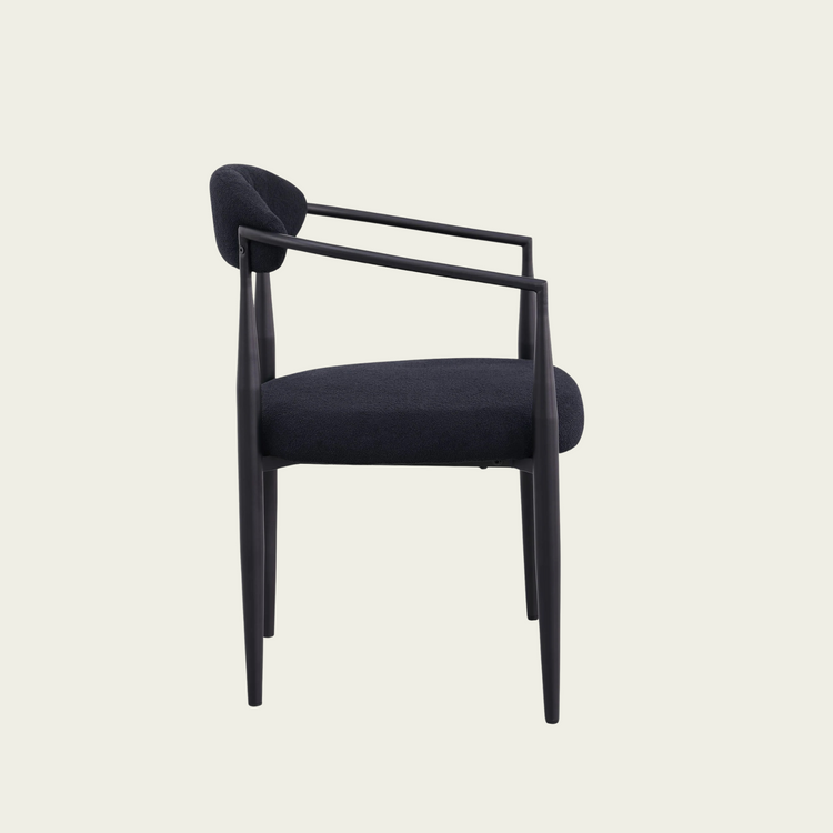 Set of 2 Mid-century modern backrest chairs | needle metal frame & black sherpa upholstery 44