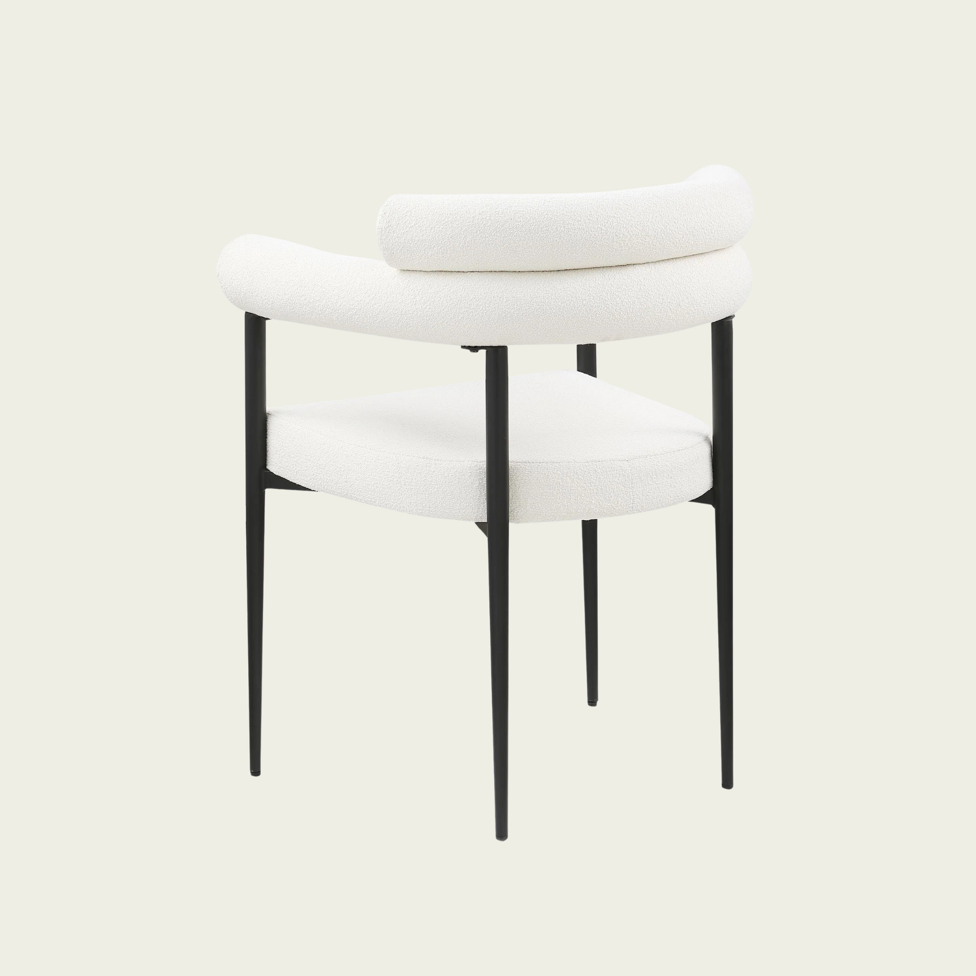 Set of 2 Mid-century modern backrest chairs | needle metal framecurved backrest  & White Boucle upholstery cushions and armrest   22