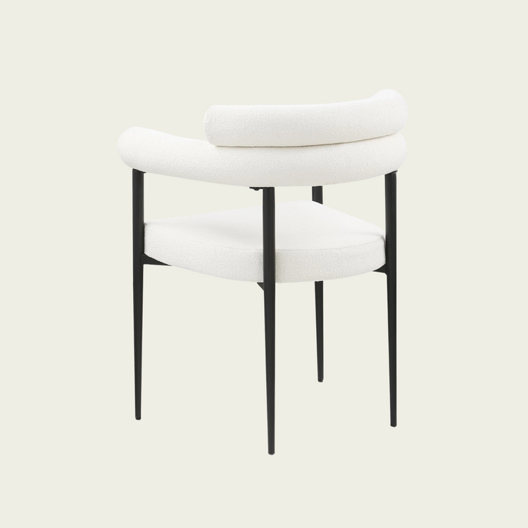 Set of 2 Mid-century modern backrest chairs | needle metal framecurved backrest  & White Boucle upholstery cushions and armrest   22