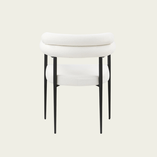 Set of 2 Mid-century modern backrest chairs | needle metal framecurved backrest  & White Boucle upholstery cushions and armrest   44