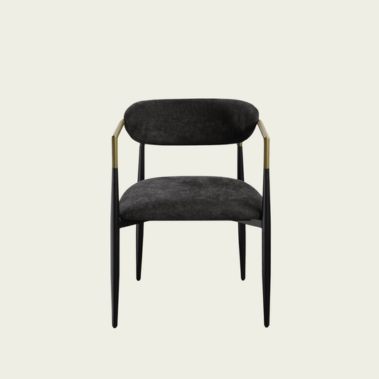 Set of 2 Mid-century modern backrest chairs | needle metal framegold armrest  & black chenille upholstery Jaramillo Black Chenille & Black Finish Side Chair (Set of 2)
