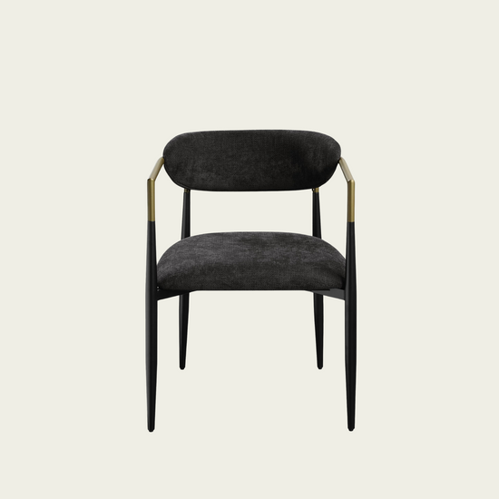 Set of 2 Mid-century modern backrest chairs | needle metal framegold armrest  & black chenille upholstery Jaramillo Black Chenille & Black Finish Side Chair (Set of 2)