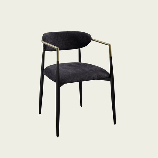 Set of 2 Mid-century modern backrest chairs | needle metal framegold armrest  & black chenille upholstery  Jaramillo Black Chenille & Black Finish Side Chair (Set of 2)