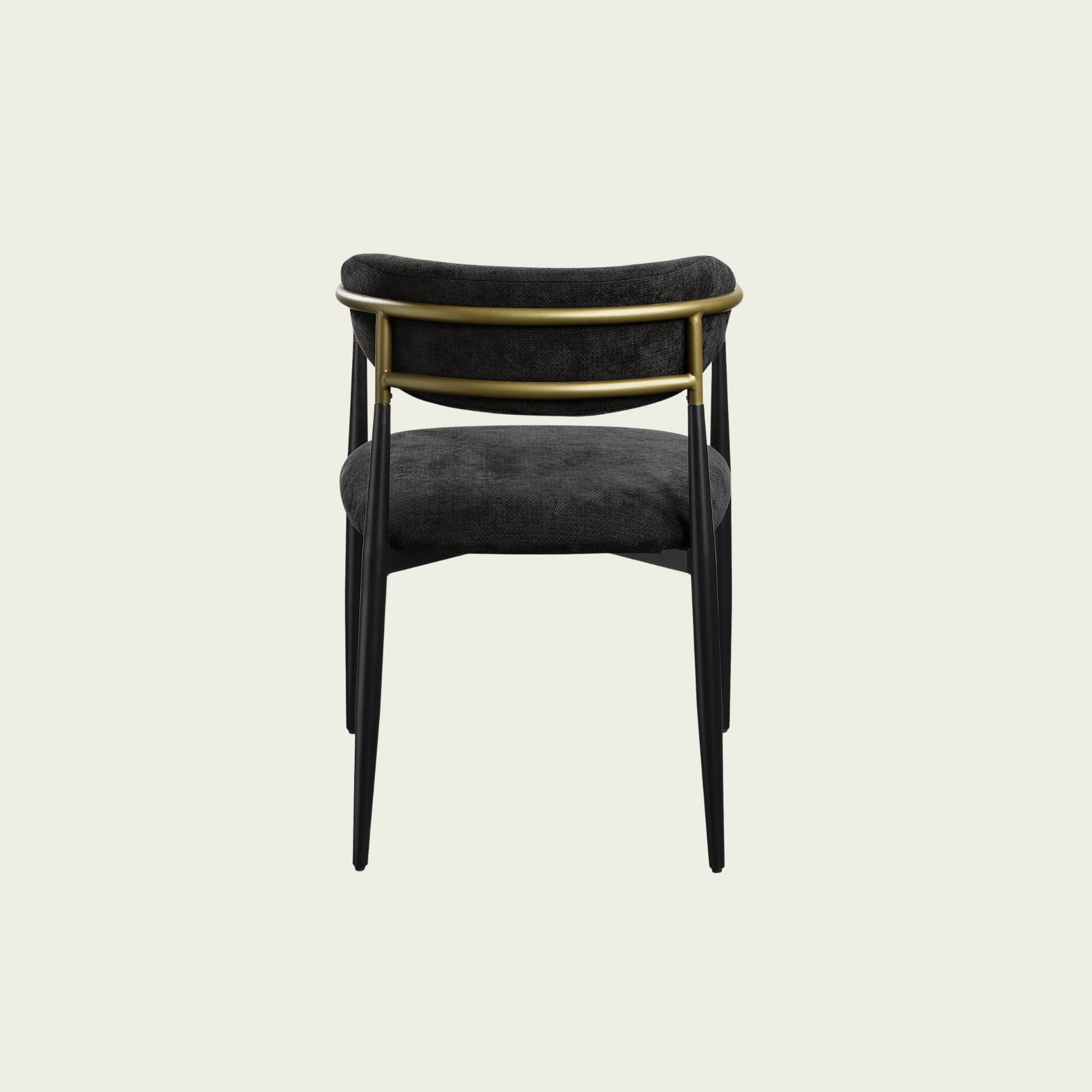 Set of 2 Mid-century modern backrest chairs | needle metal framegold armrest  & black chenille upholstery 22