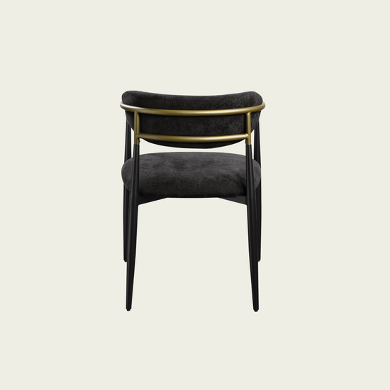 Set of 2 Mid-century modern backrest chairs | needle metal framegold armrest  & black chenille upholstery 22