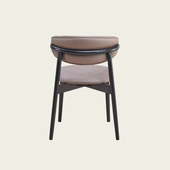 Set of 2 Mid-century modern open back chairs | curved backrest faux leather seat cushions