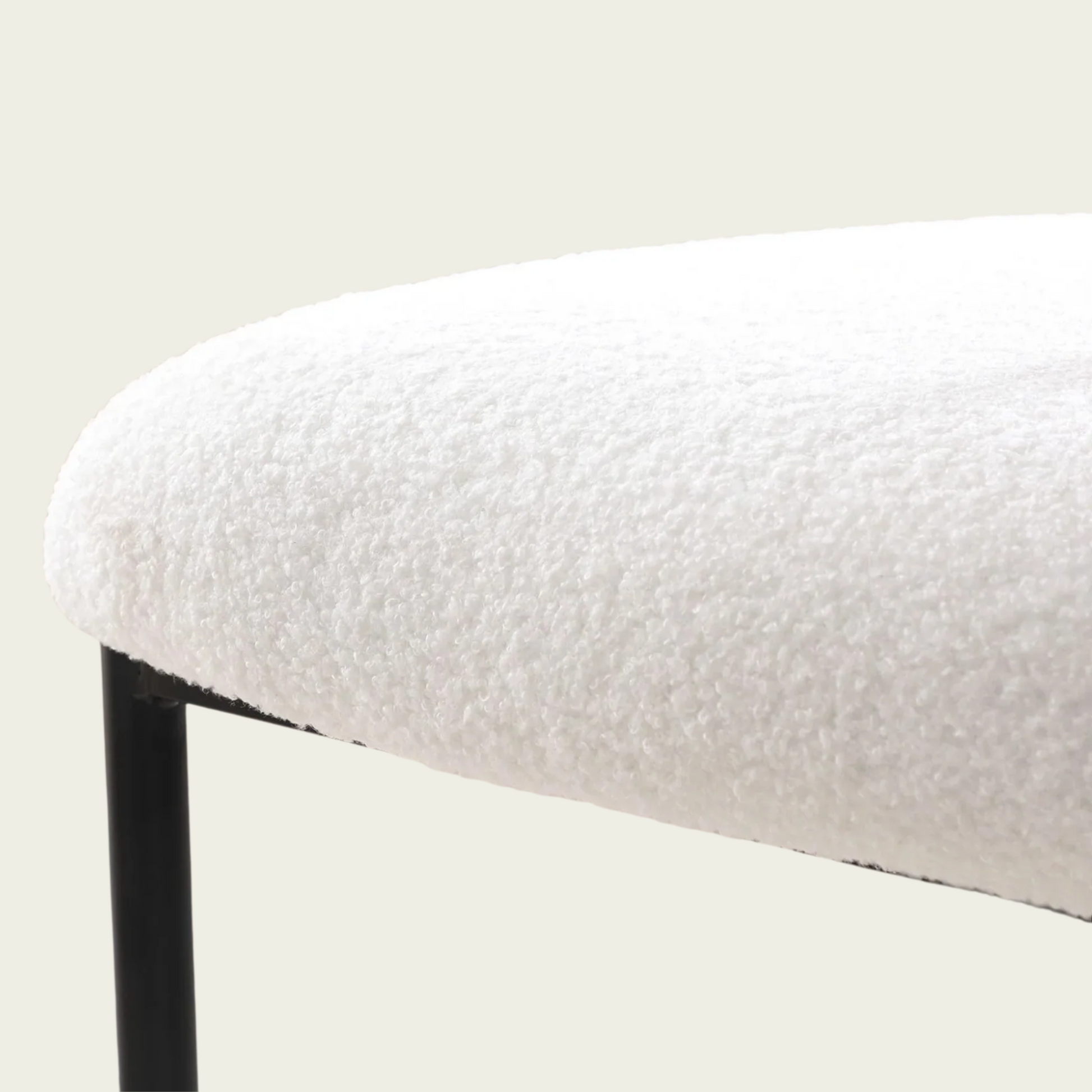 Set of 2 Mid-century modern white sherpa chairs | curved backrest round seating & black metal legs