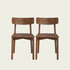Set of 2 Mid century Modern open back square seat chairs | Brown wallnut wood frame 