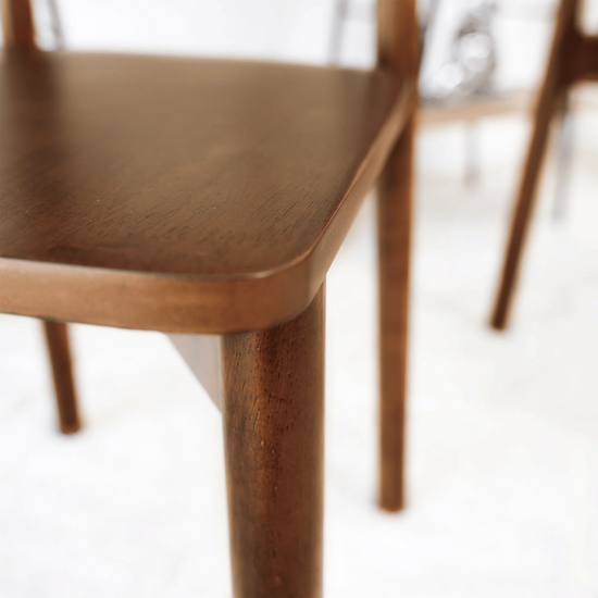 Set of 2 Mid century Modern open back square seat chairs | Brown wallnut wood frame 