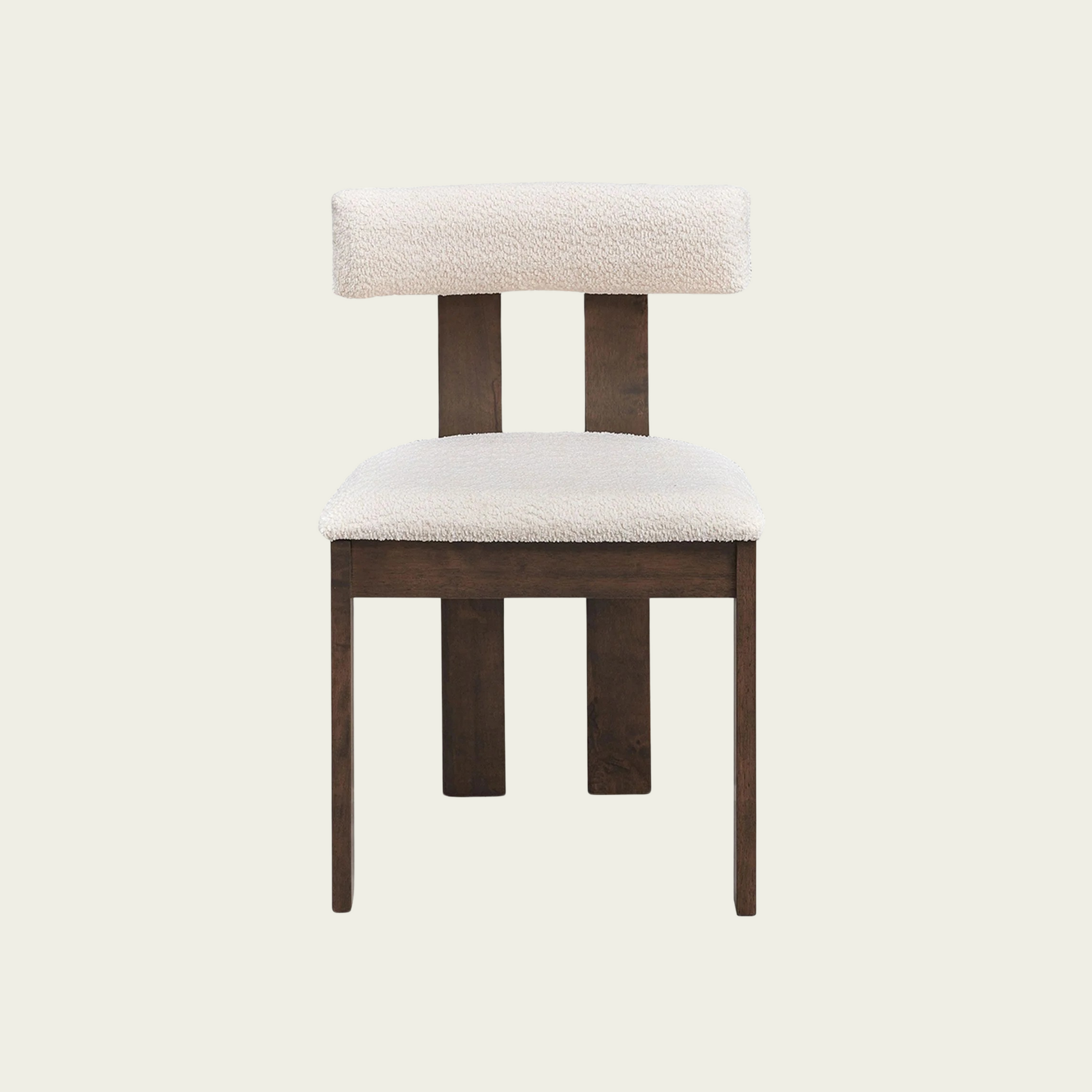 Set of 2 Mid century modern open back wood chairs | Boucle Upholstered Back and seat cushions 