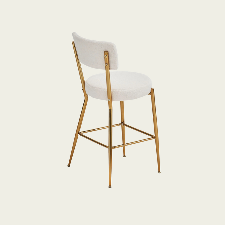 Set of 2 modern teddy fabric upholstered bar stools - Metal base high stool - Suitable for kitchen, dining and living room - Beige - Stylish and comfortable island seating