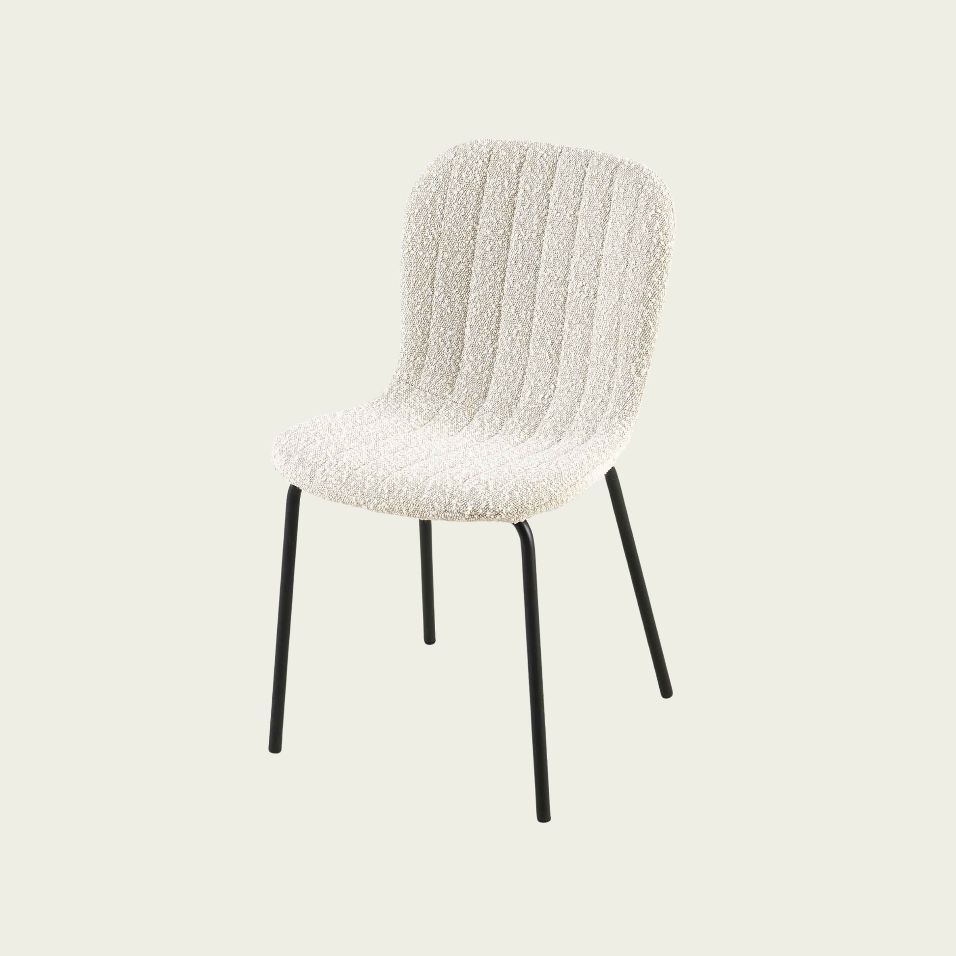 Set of 4 Mid century modern Off White seashell Chairs| Boucle upholstery & Black metal legs