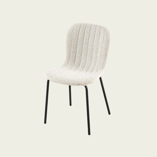 Set of 4 Mid century modern Off White seashell Chairs| Boucle upholstery & Black metal legs
