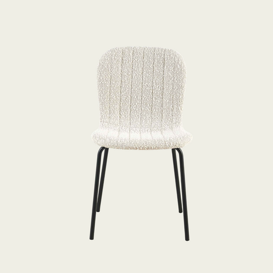 Set of 4 Mid century modern Off White seashell Chairs| Boucle upholstery & Black metal legs