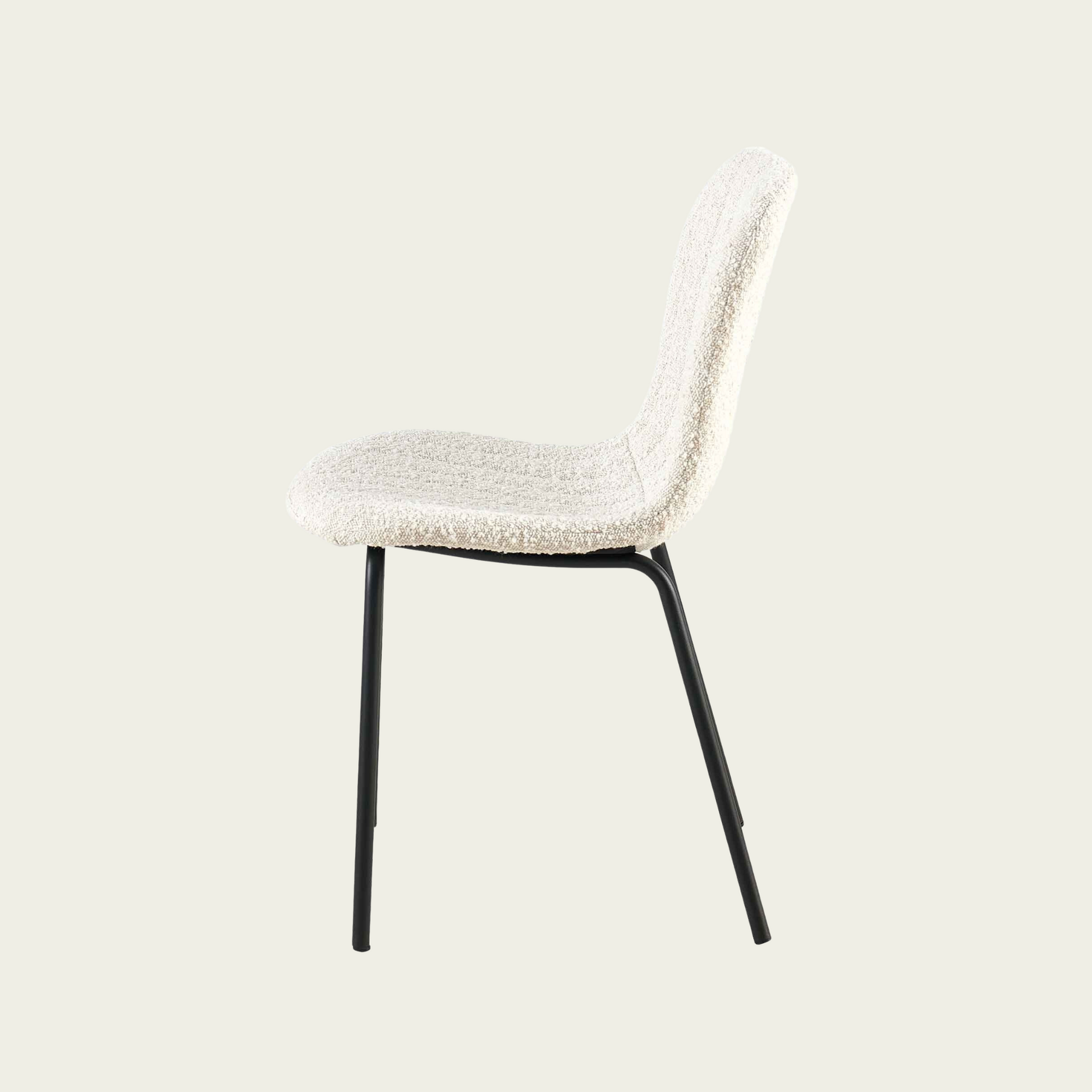 Set of 4 Mid century modern Off White seashell Chairs| Boucle upholstery & Black metal legs