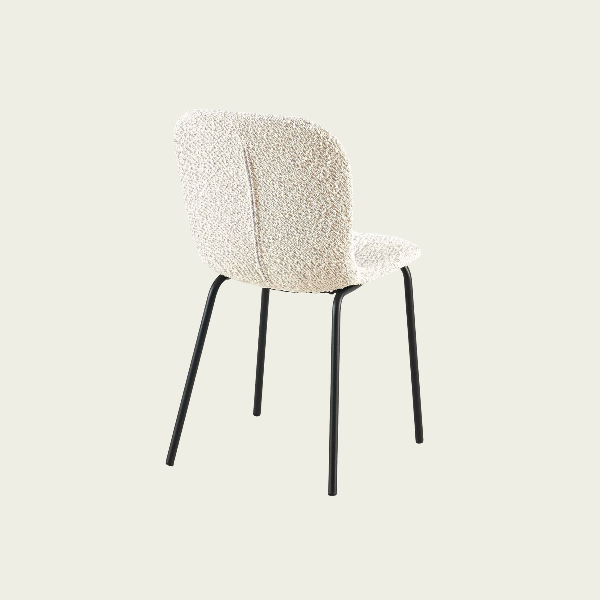 Set of 4 Mid century modern Off White seashell Chairs| Boucle upholstery & Black metal legs