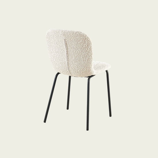 Set of 4 Mid century modern Off White seashell Chairs| Boucle upholstery & Black metal legs