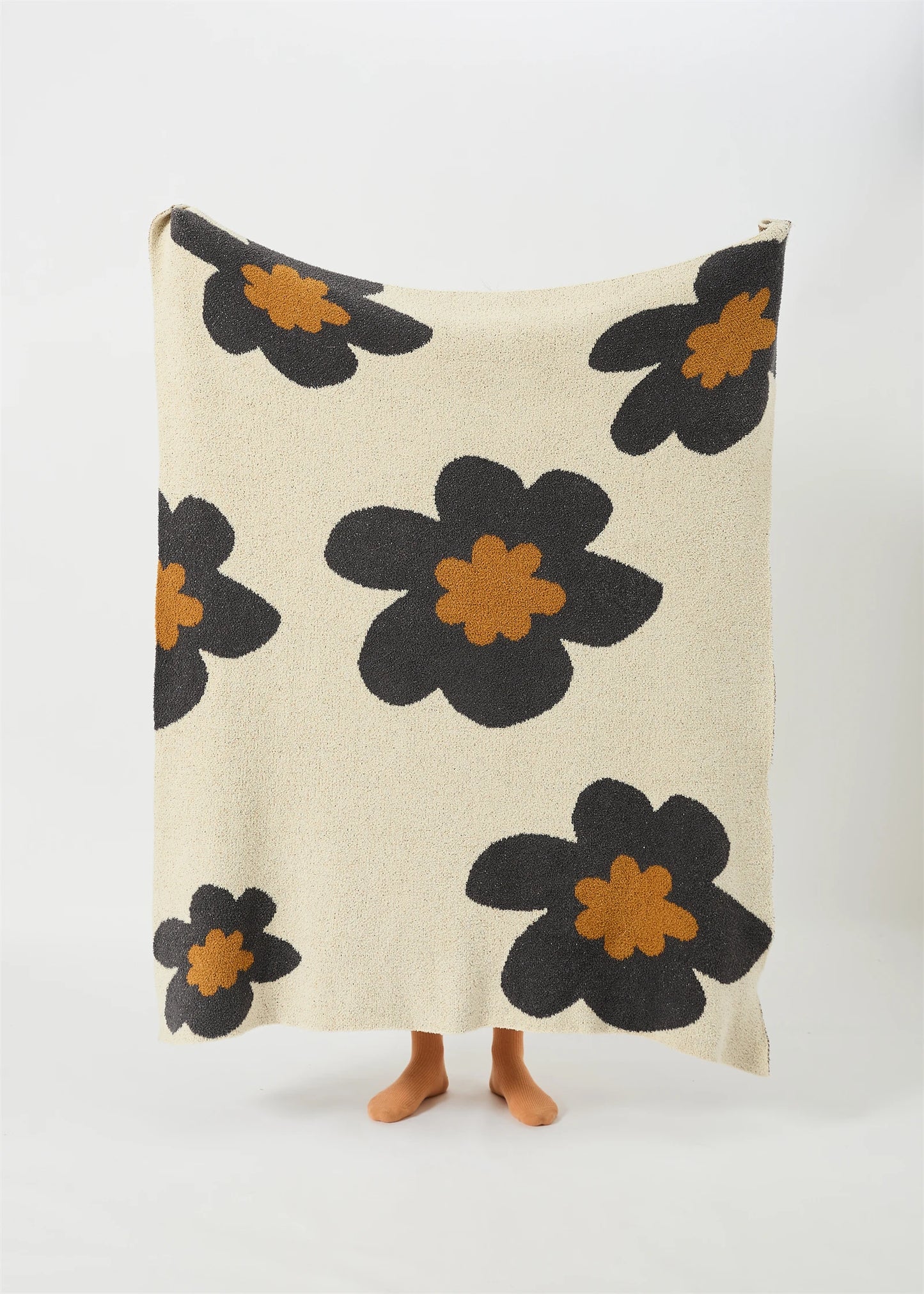 Soft Microfiber Throw Blanket -  Black Flowers