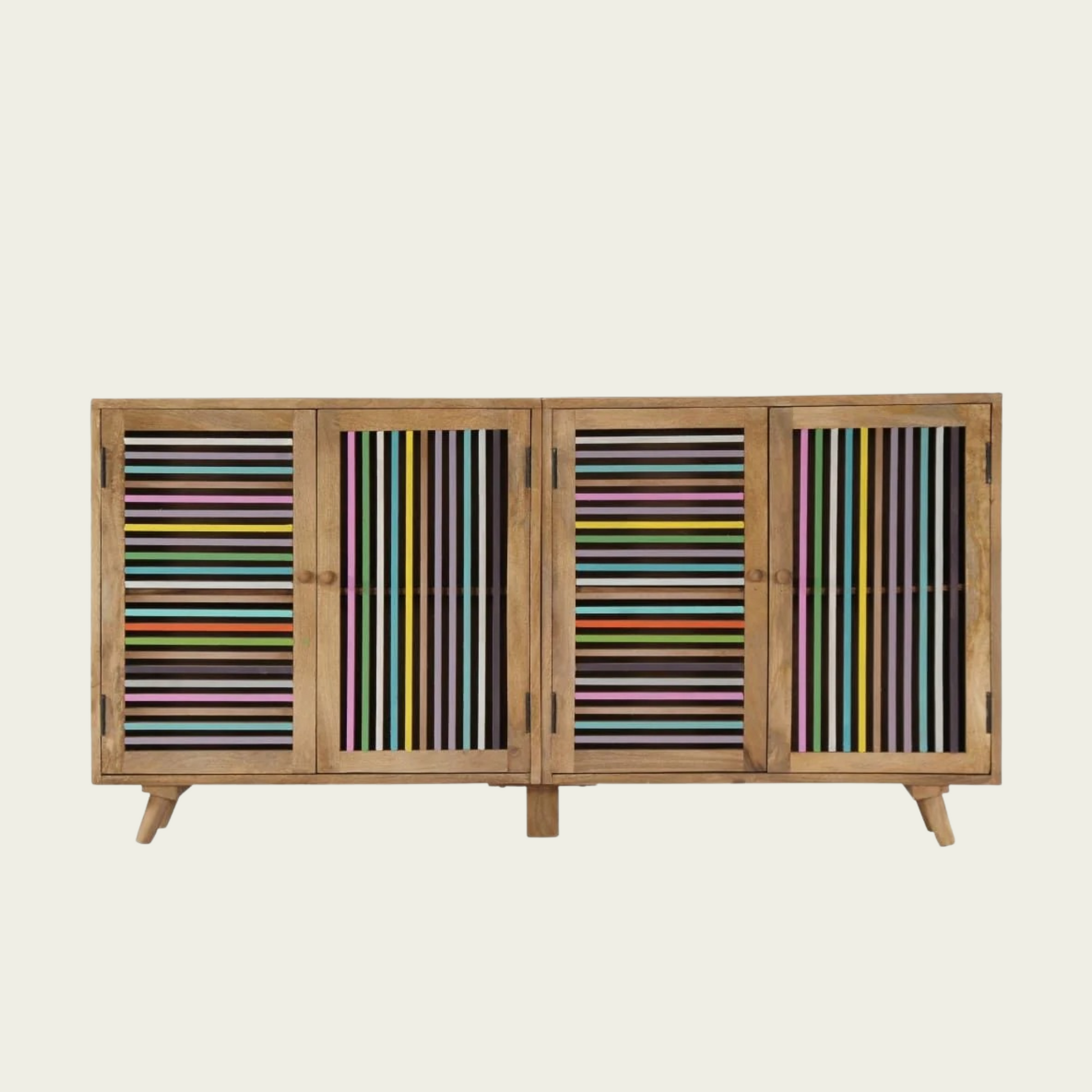 Solid Mango Wood Sideboard | Colored stripes 