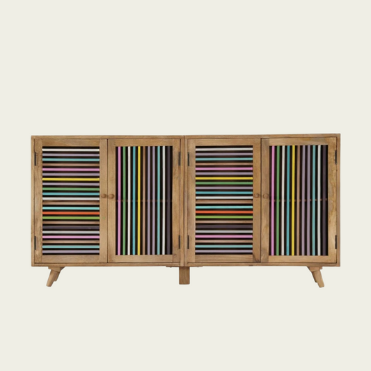 Solid Mango Wood Sideboard | Colored stripes 