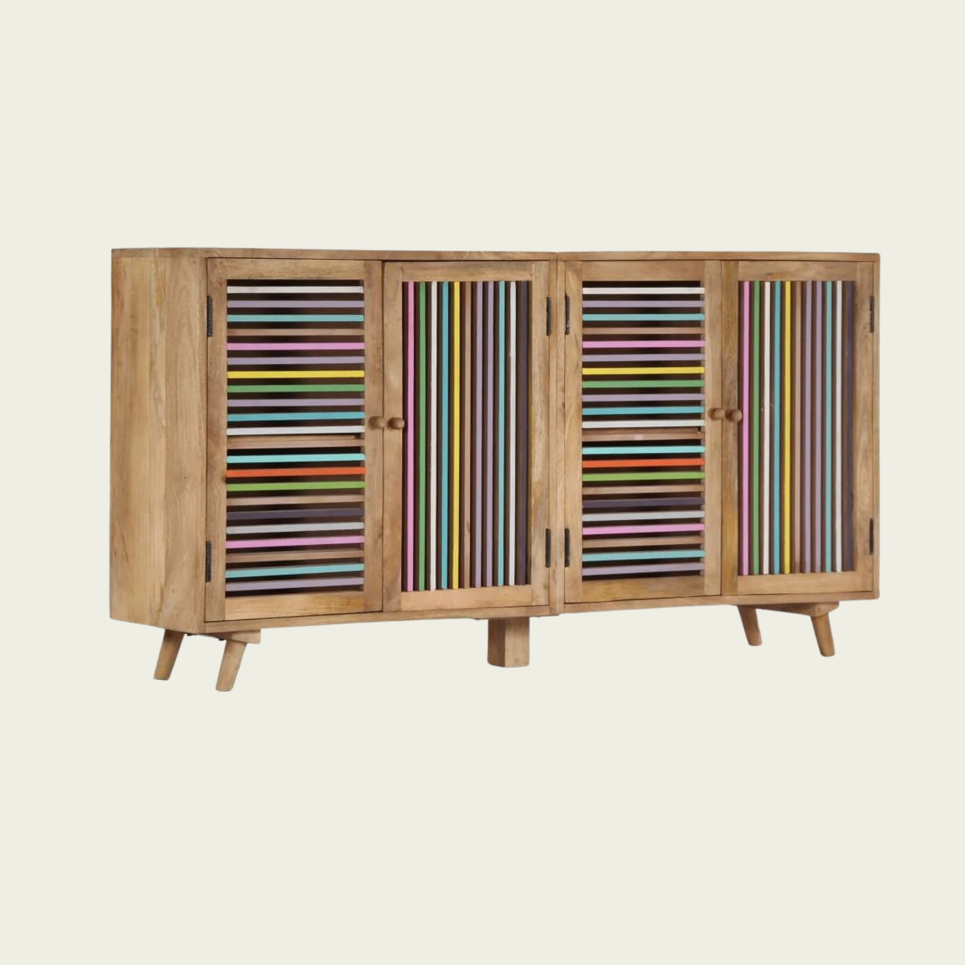 Solid Mango Wood Sideboard | Colored stripes 