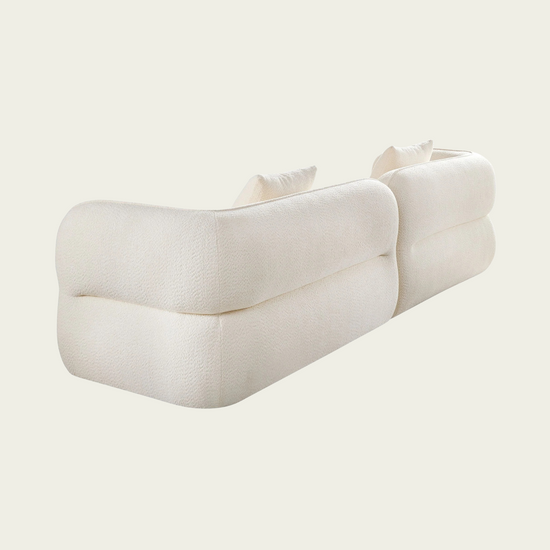 Ttwo piece modular sofa | Soft textured off-White cream fabric| plateform base | 2 matching cushions