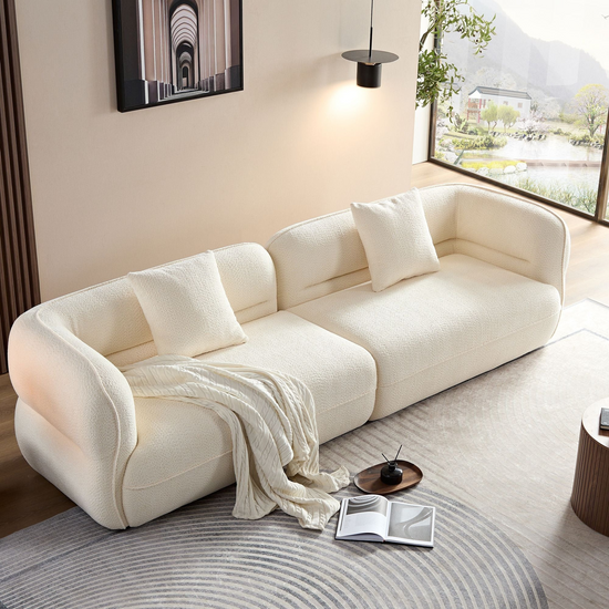 Ttwo piece modular sofa | Soft textured off-White cream fabric| plateform base | 2 matching cushions
