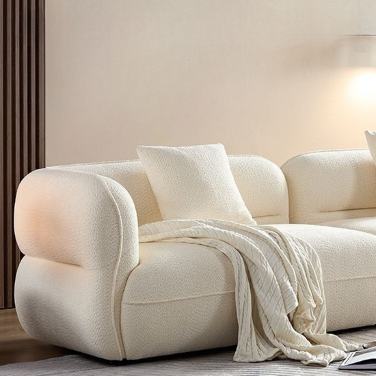 Ttwo piece modular sofa | Soft textured off-White cream fabric| plateform base | 2 matching cushions