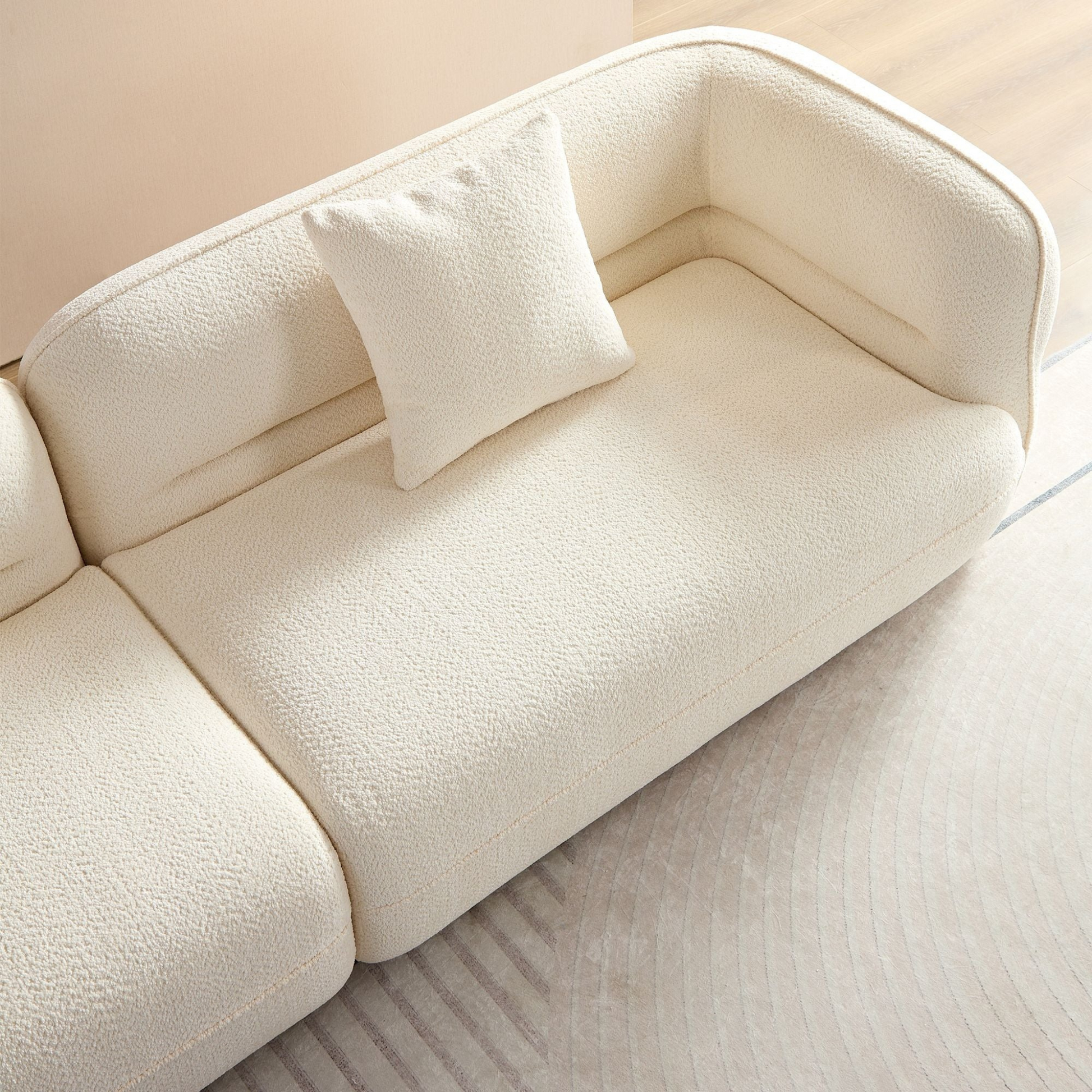 Ttwo piece modular sofa | Soft textured off-White cream fabric| plateform base | 2 matching cushions