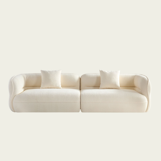 Ttwo piece modular sofa | Soft textured off-White cream fabric| plateform base | 2 matching cushions